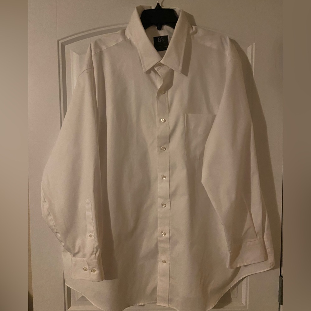 Men’s GS Classic White Long Sleeve Button Down Dress Shirt 19- 34/35
